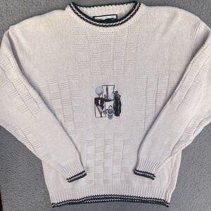 Vintage Shenandoah Sweater Mens Large Beige Chunky Knit Golf Embroidered USA 90s